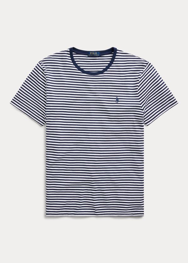 Playeras Polo Ralph Lauren Hombre Blancos / Azul Marino - Custom Slim Striped - ASJQU5362